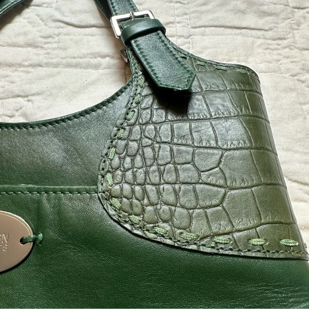 Hidesign Leather Shoulder Bag | Emerald Green Croc Embossed Y2K Purse